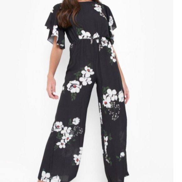 Worn Once, Boohoo Floral Angel Sleeve Jumpsuit - Picture 1 of 10